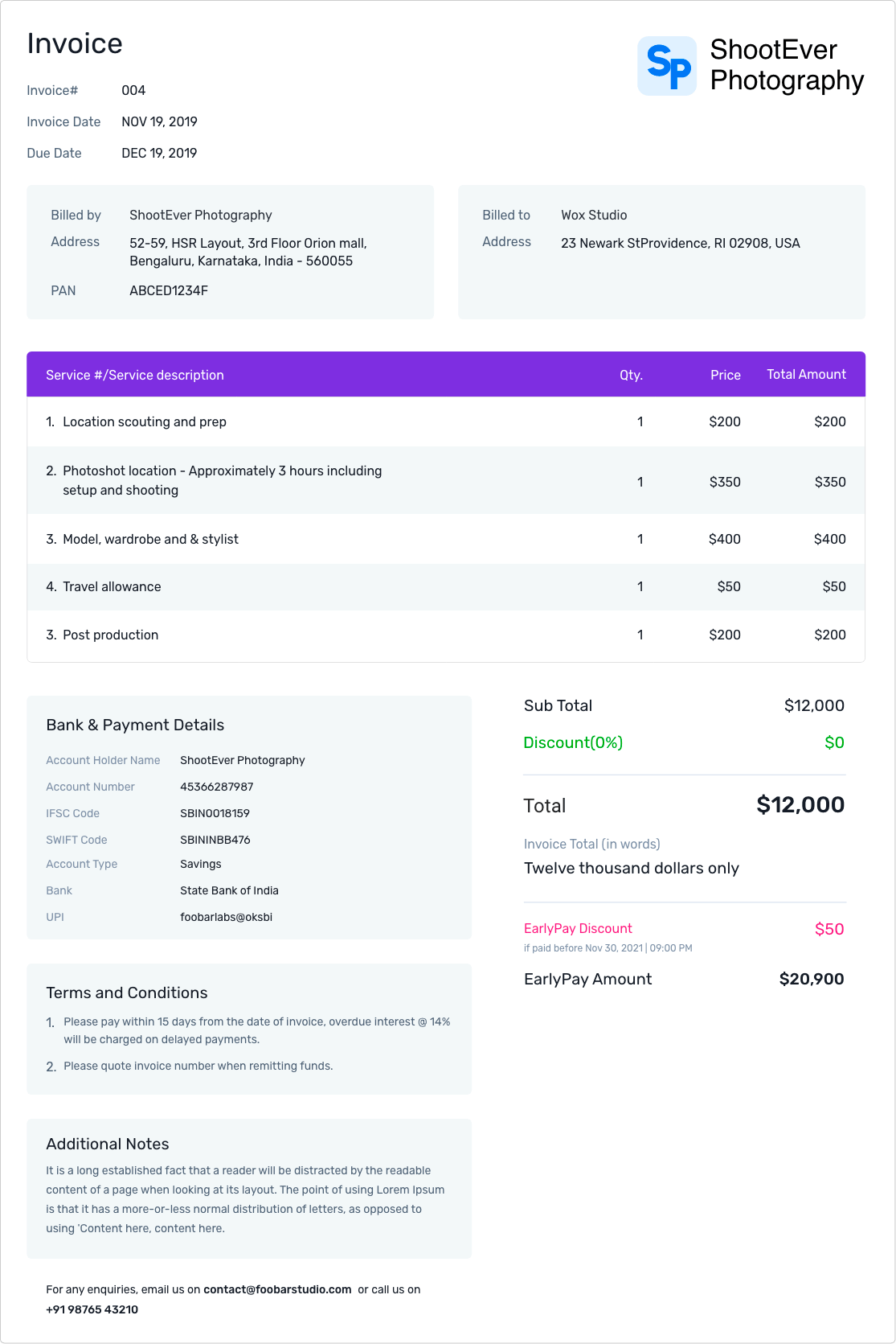 Photography Invoice Template for Professionals