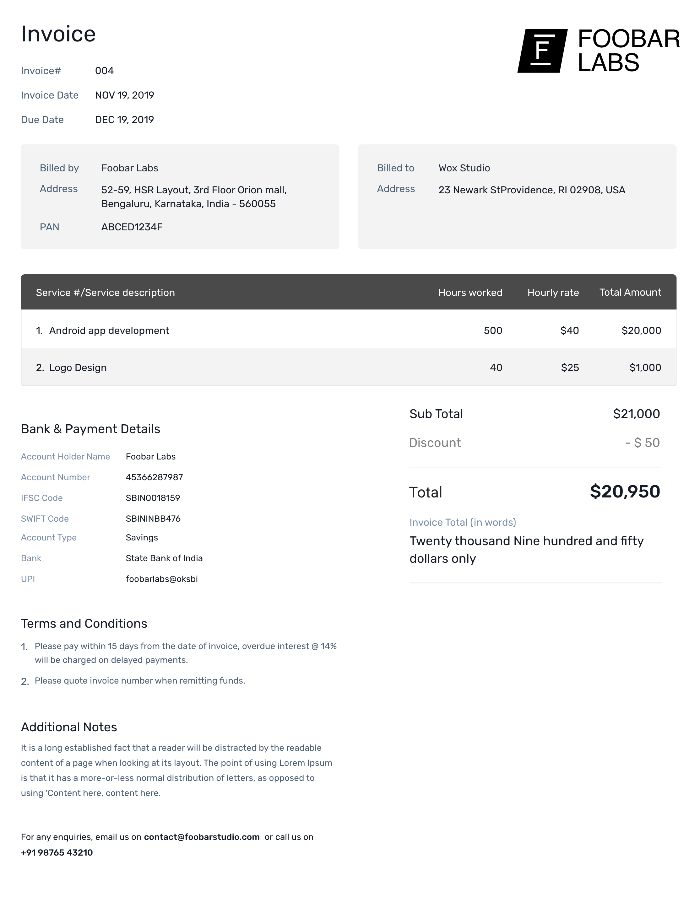 Freelance Invoice Template in Compact Format