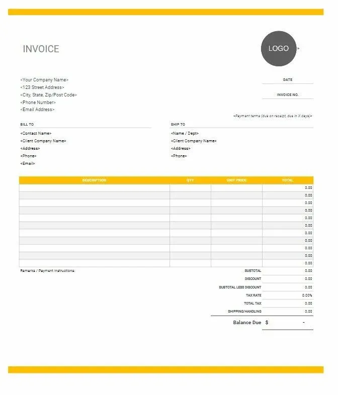 Printable Invoice Template Excel