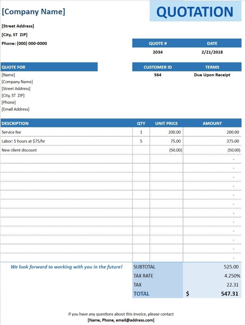 Quotation Template Excel