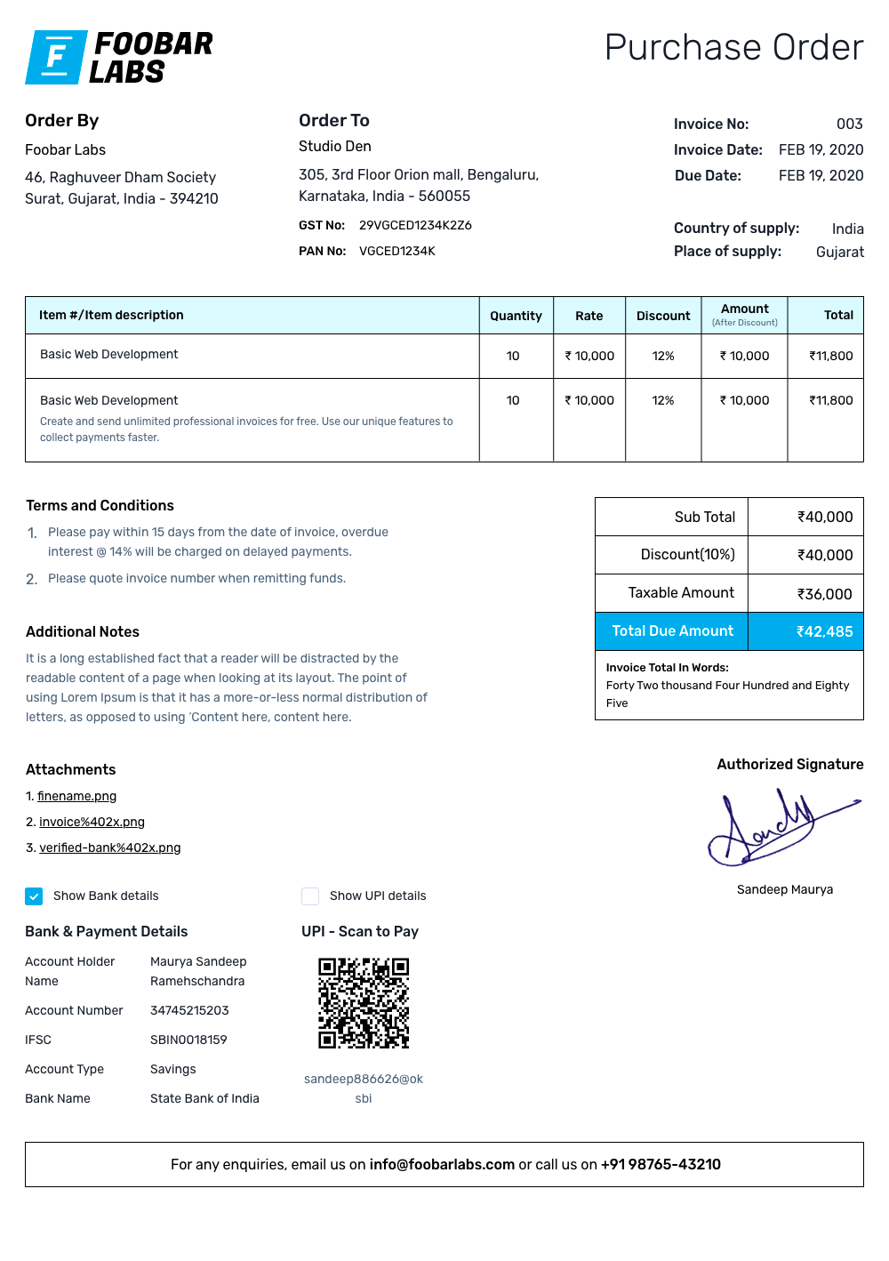 simple purchase order form