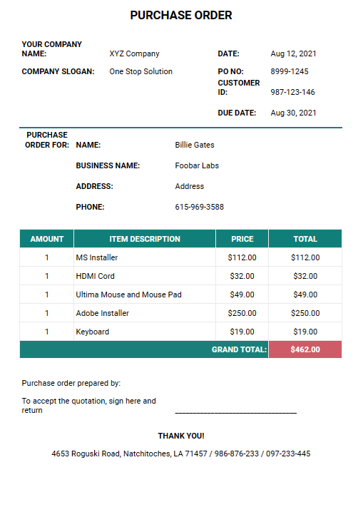 Purchase Order Template Excel v2