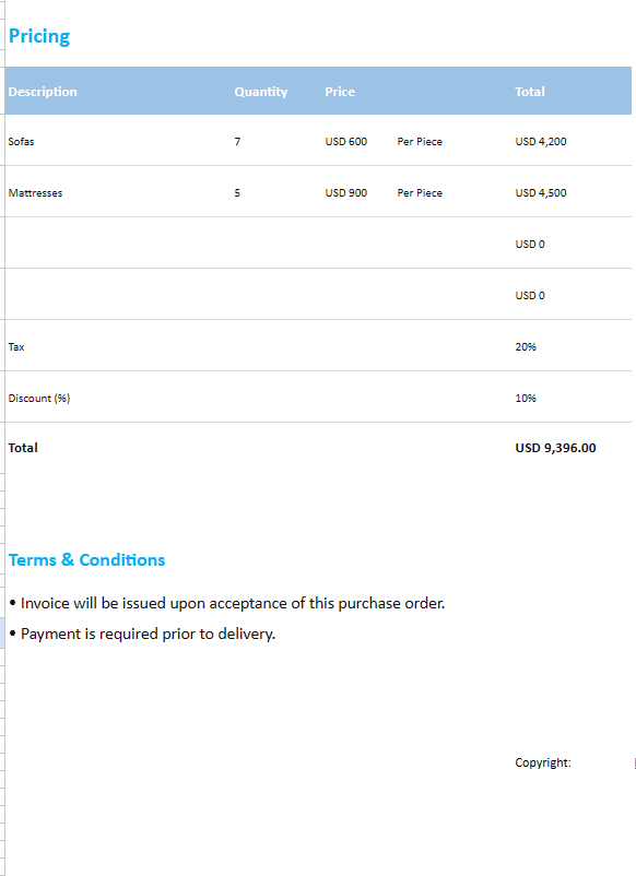 Purchase Order Template Excel v4