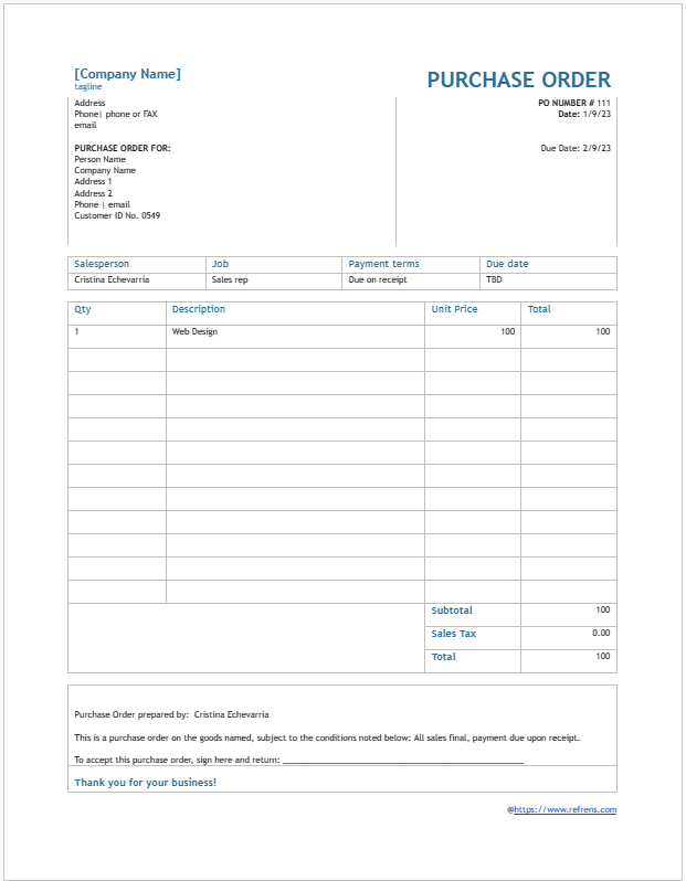 Purchase Order Template Word v1