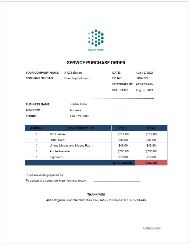 Purchase Order Template Word v3