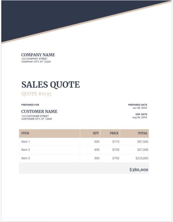 Sales Quote Template Word