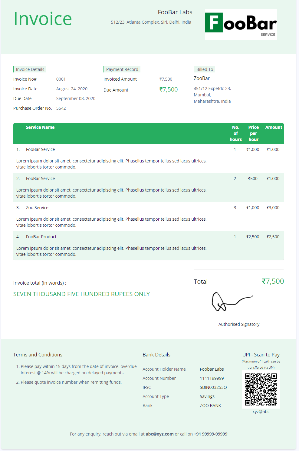Software Consultant Invoice template