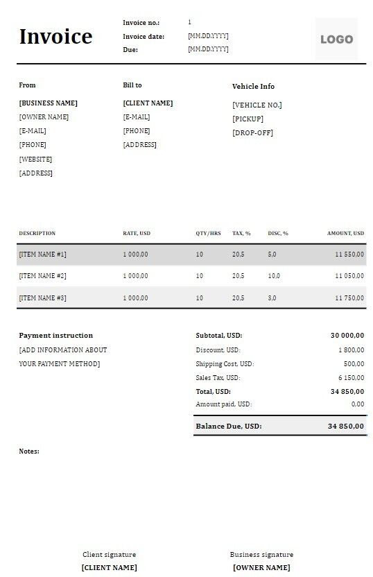 Towing Invoice Template