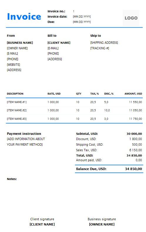 Web Developer Invoice Template