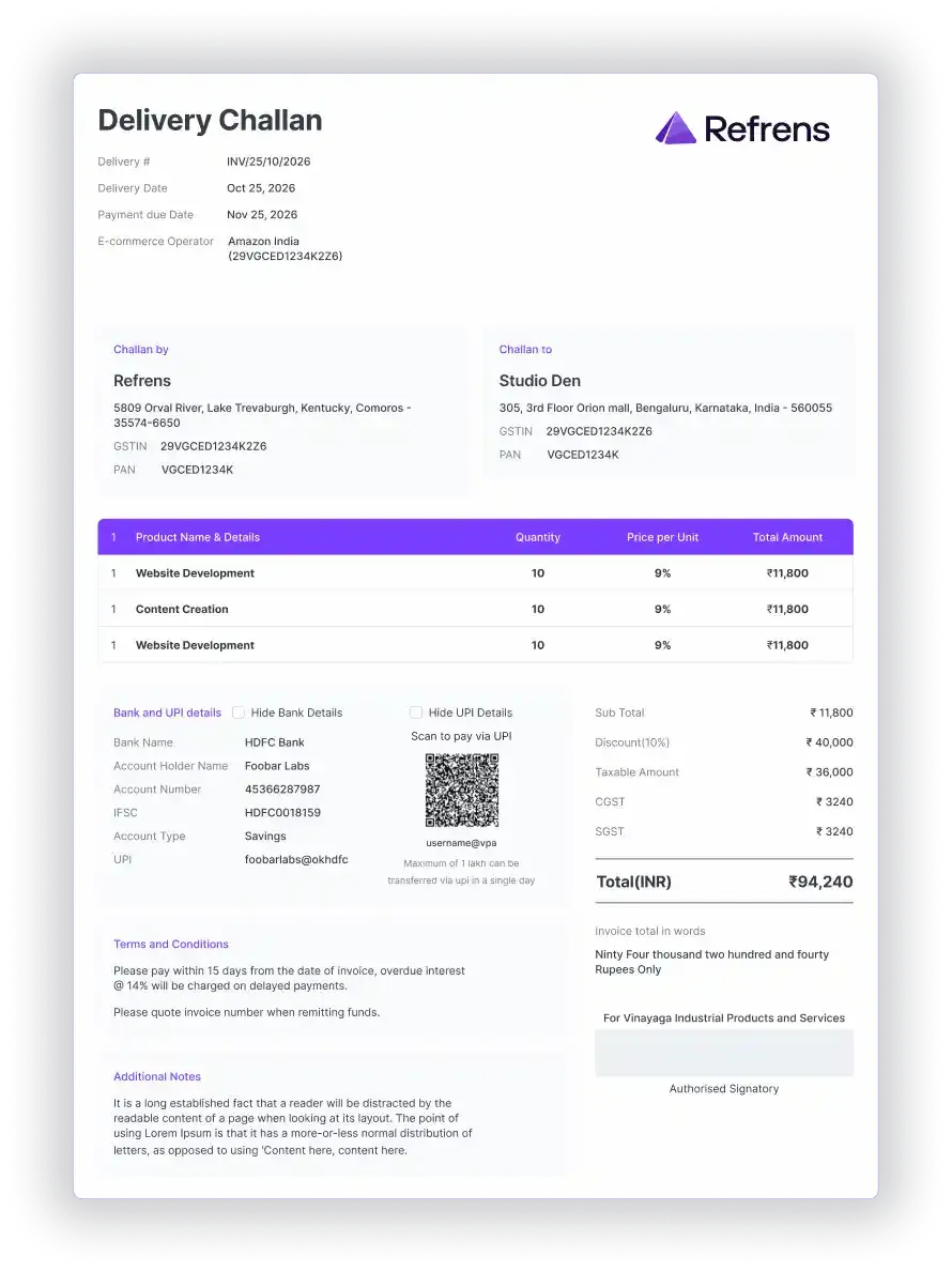Delivery Challan Template