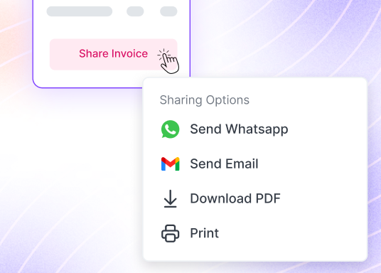Share Invoice via Email, WhatsApp and PDF