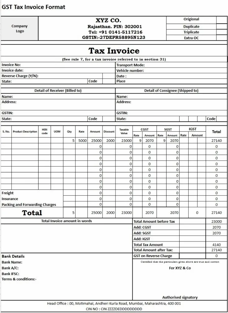 GST Invoice Format by Refrens