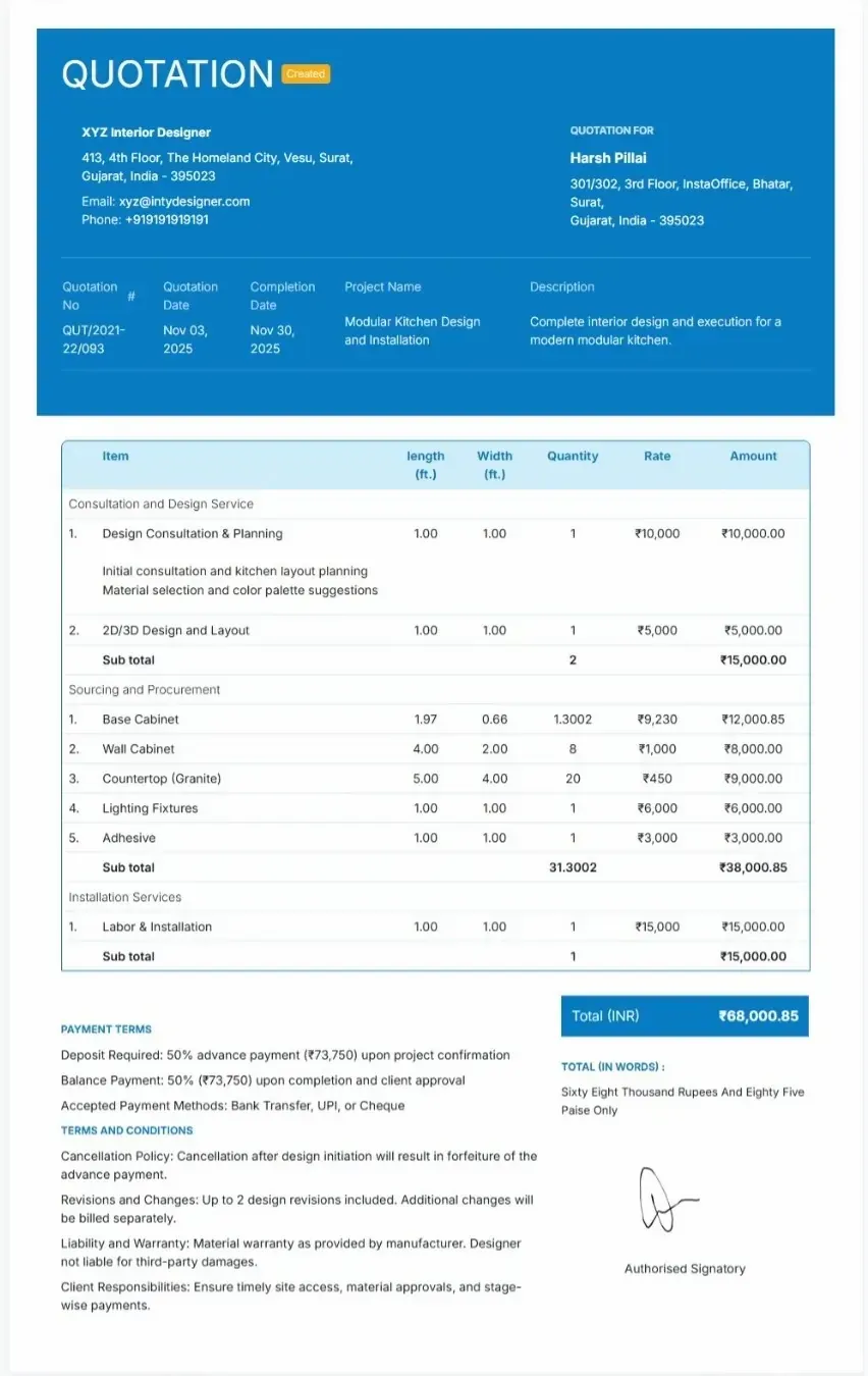 Sample Interior Quotation Template