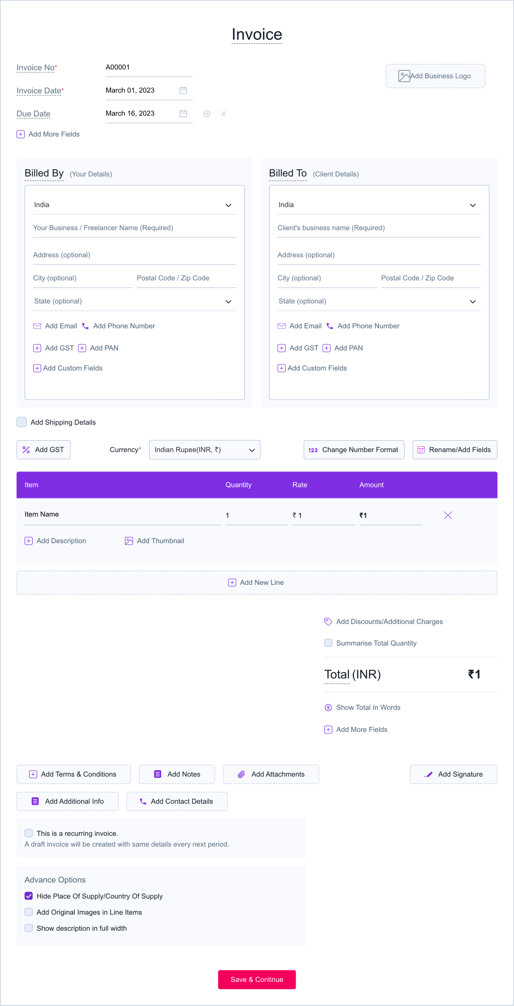 Invoice Generator Form