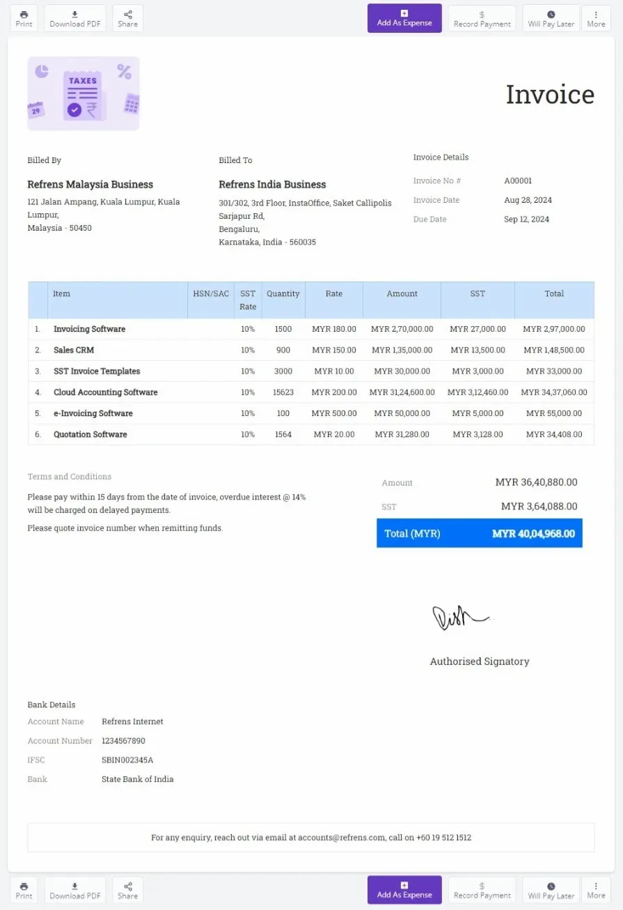 Malaysia Invoice Template Format