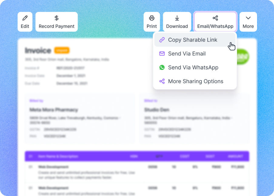 Invoice Sharing - Refrens Invoicing Software Features