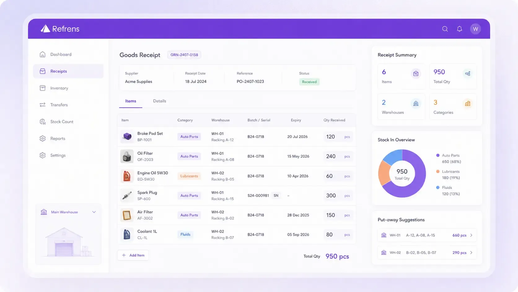 Receive and organise warehouse inventory with Refrens Warehouse Management System Receive and organise warehouse inventory with Refrens Warehouse Management System