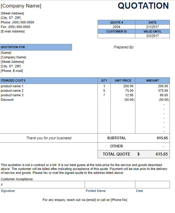 Free Quotation Templates Word Excel Pdf Quote Format