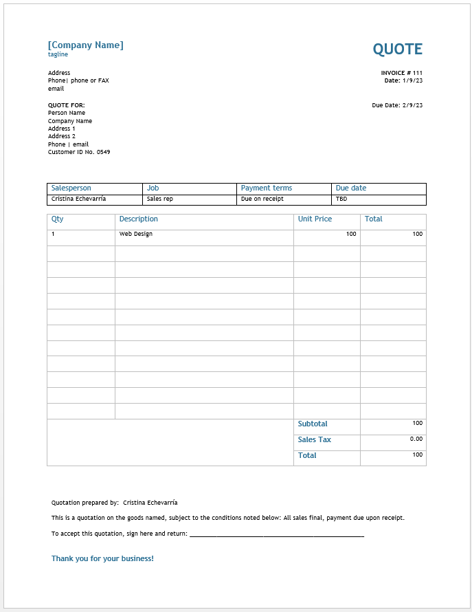 Free Quotation Templates Word Excel PDF Quote Format