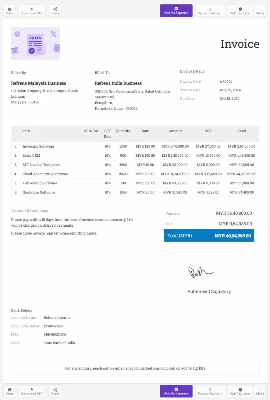 Sample SST Invoice Template Format